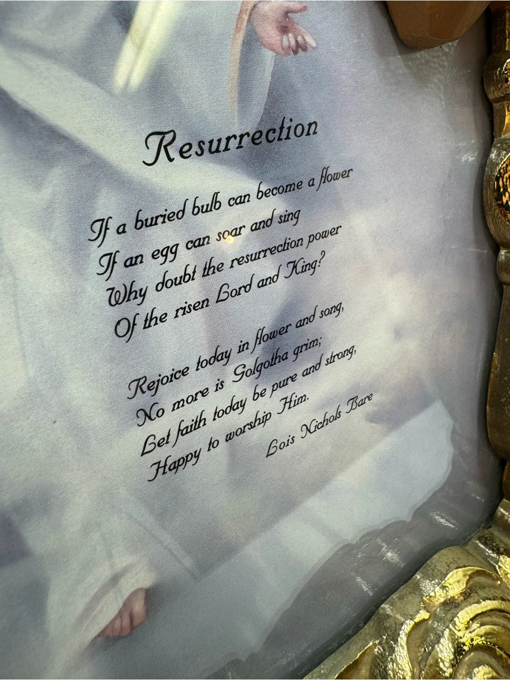 Vintage Jesus Resurrection Wall Plaque Praying Hands Gold Baroque Frame Gold